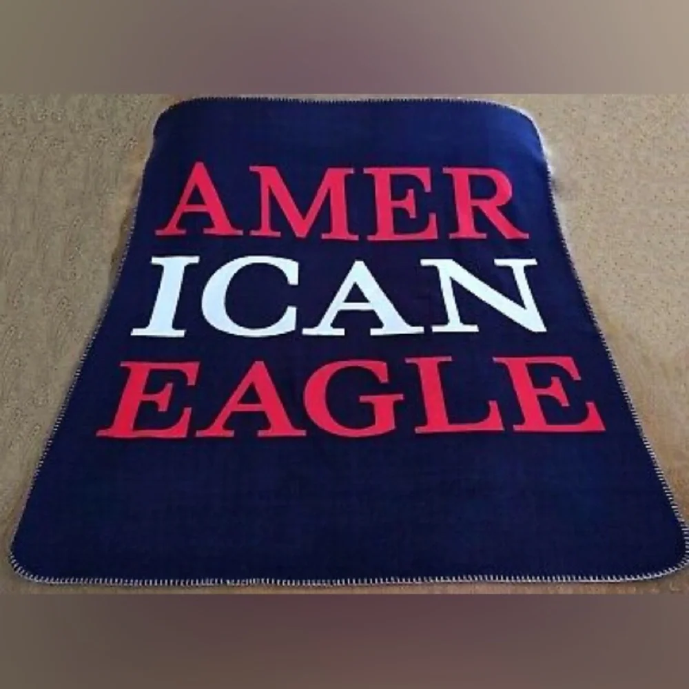 American Eagle Soft Fleece Throw Blanket - navy blue, logo all over - 50x60